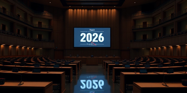 Una escena de una sala de gobierno vacía, con una mesa de reuniones de madera oscura y una gran ventana con vista a la ciudad de Madrid. En el centro, un reloj de pared marca las 04:30, mientras un documento de presupuestos se abre y cierra en la mesa. La luz tenue resalta el contraste entre la ausencia de papeles y la presencia de una silla vacía, evocando la falta de decisiones.