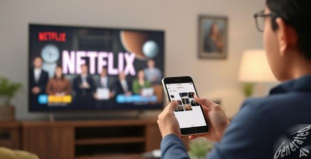 Una imagen de una persona sentada frente a una televisión con una pantalla de Netflix mostrando 