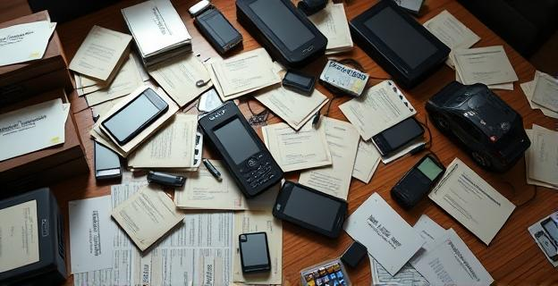 Imagen de una red de tráfico de personas desmantelada con documentos y dispositivos electrónicos intervenidos en un registro policial