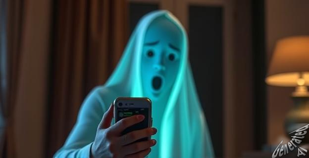 Una persona con un teléfono móvil sorprendida por una llamada fantasma