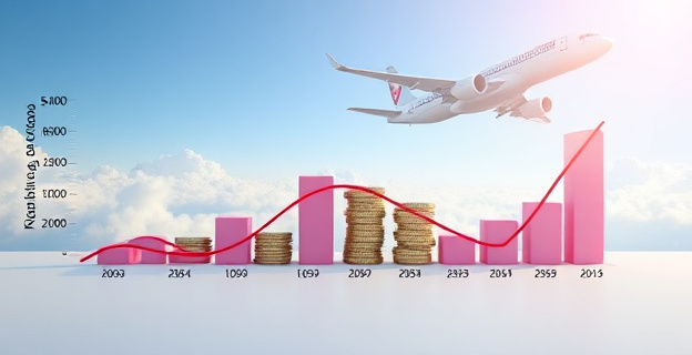 Imagen de un gráfico mostrando la evolución de los fondos públicos destinados a rescates de empresas en situación de quiebra, con un avión de fondo representando a las aerolíneas