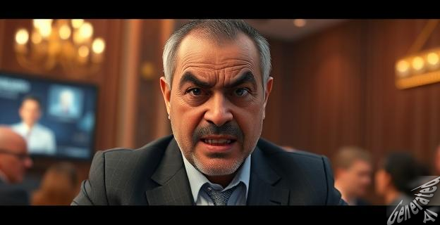 Un hombre de mediana edad con expresión de enfado, posiblemente Mounir Nasraoui, hablando en una videollamada con un presentador de televisión, con un fondo que sugiere una gala de premios.