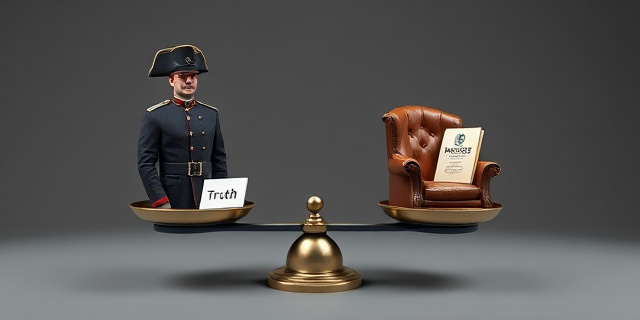 Una ilustración conceptual y satírica que muestra una balanza antigua desequilibrada. En un plato, muy ligero y elevado, hay un uniforme de guardia civil con un tricornio y una pequeña nota que dice 