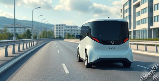 Imagen de un BYD Seal6 DM-i en una carretera europea, con un fondo de paisaje urbano y un primer plano del vehículo mostrando su diseño aerodinámico y su pantalla central de 12,8 pulgadas.