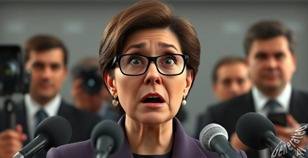 Imagen de Pilar Alegría con una expresión de sorpresa y nerviosismo durante una rueda de prensa, con un fondo de periodistas y micrófonos.