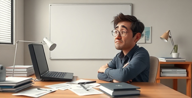 Una imagen que represente la frustración y el desamparo de un autónomo sentado frente a un escritorio vacío, con papeles y documentos de la Seguridad Social esparcidos alrededor, y una expresión de desesperanza en su rostro.