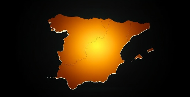 Imagen de un mapa de España con una luz tenue y una sombra de una figura política al fondo, simbolizando la crítica a la economía española y la influencia política.