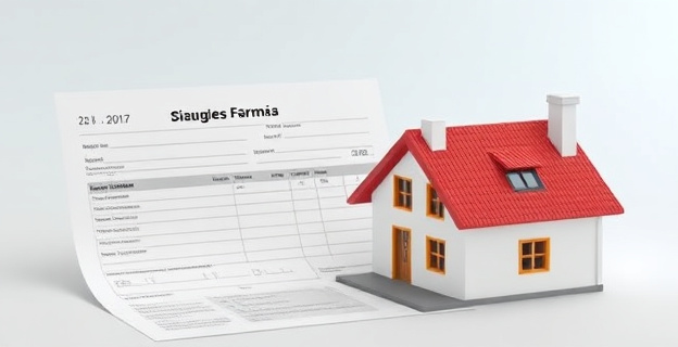 Una imagen de un formulario de impuestos de la Agencia Tributaria española junto a una maqueta de una vivienda unifamiliar, simbolizando la carga fiscal sobre el mercado inmobiliario.