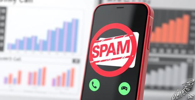 Una imagen que muestra un teléfono con una llamada entrante bloqueada, con un sello de 