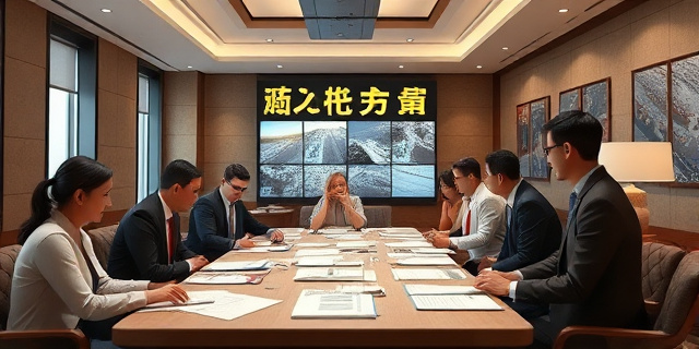 Una imagen de un grupo de personas reunidas en un hotel, con una mesa llena de papeles y documentos, y un gran titular que dice 