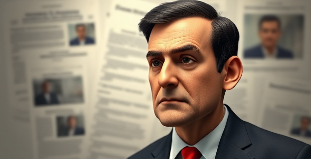 Una imagen de un político español con una sombra de duda sobre él, con un fondo de documentos y noticias que lo vinculan a una investigación judicial en un país caribeño.