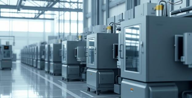 Una imagen de una fábrica moderna con máquinas y tecnología avanzada, representando la demanda de ingenieros en el mercado laboral español.