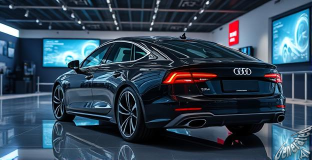 Un AUDI E5 Sportback eléctrico con pantalla de 59 pulgadas y tecnología LiDAR en un concesionario chino