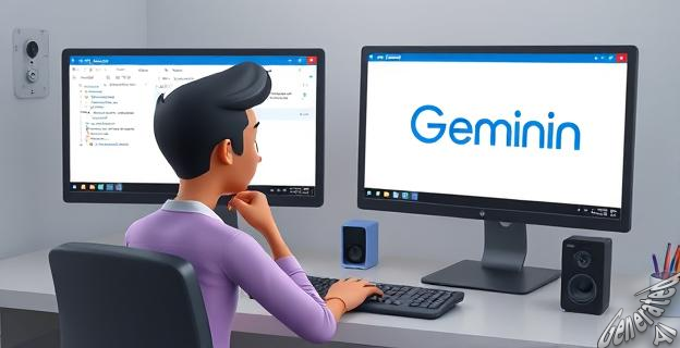 Una imagen de una persona sentada frente a una pantalla de computadora con dos ventanas abiertas, una con ChatGPT y la otra con Gemini, con una expresión pensativa en su rostro.