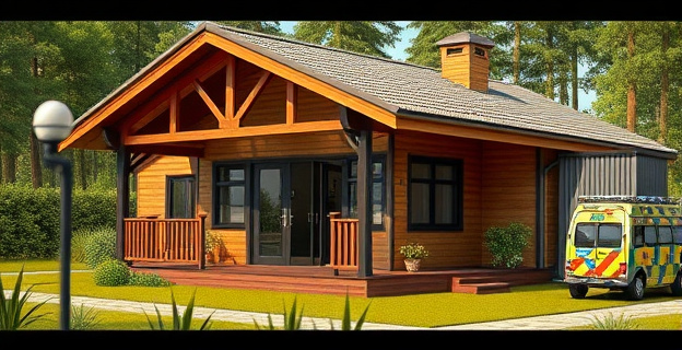 Imagen de un chalet de lujo con una garita de seguridad y cámaras de videovigilancia en el perímetro, rodeado de vegetación y con vehículos de policía camuflados en las proximidades.