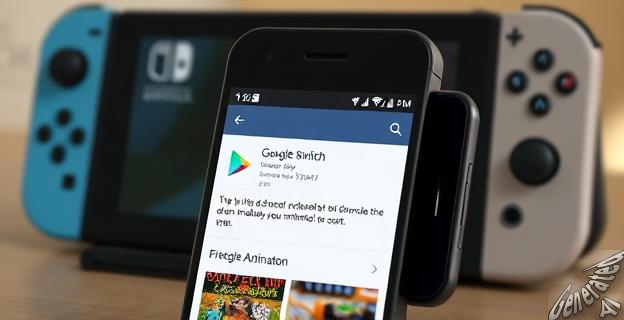 Una imagen de un smartphone con la Google Play Store abierta, mostrando un mensaje de error al intentar descargar el emulador Eden. Al fondo, una Nintendo Switch.