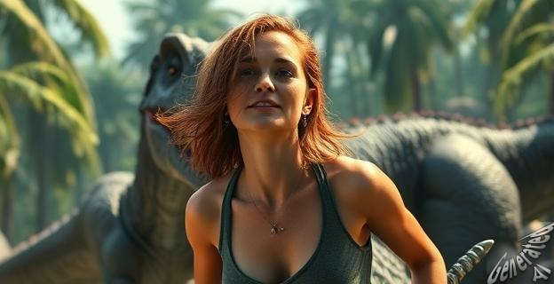 Una imagen de la película Jurassic World: El renacer con Scarlett Johansson en un entorno de dinosaurios