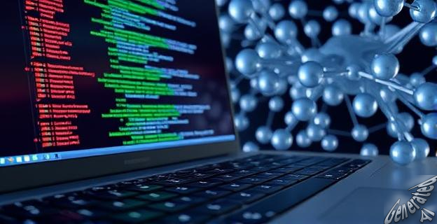 Imagen de un teclado de computadora con código en la pantalla y una nube de agentes de IA trabajando en segundo plano