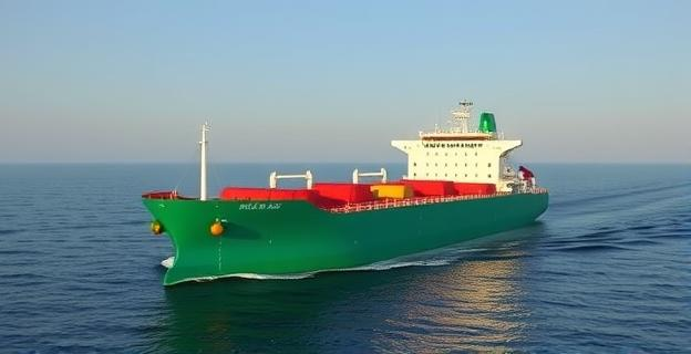 Un gran petrolero navegando en el mar Báltico cerca de Copenhague con bandera de Sierra Leona, mostrando su enorme tamaño y la bandera ondeando