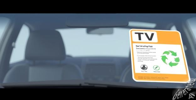 Imagen de un parabrisas de coche con la pegatina de la ITV en la esquina superior derecha y la pegatina medioambiental en la esquina inferior derecha, ambas bien visibles y con diferentes colores.