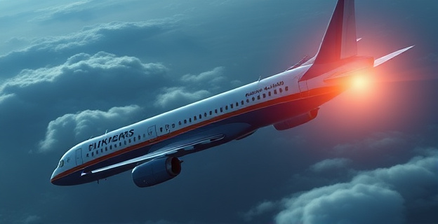 Una imagen conceptual que represente un avión oficial del Gobierno volando hacia Suiza con un velo de misterio o secretismo alrededor, sin mostrar caras de personas reales.