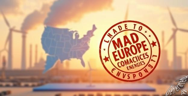 Imagen de un gráfico comparativo de precios de electricidad entre la UE, Estados Unidos y China, con un sello de 