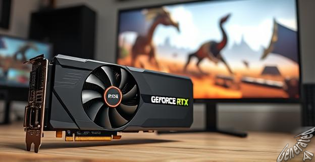 Una tarjeta gráfica GeForce RTX 5070 sobre una placa base con chipset B650, con un monitor de fondo mostrando un juego exigente.