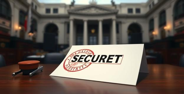 Imagen de un edificio gubernamental con un sello de 