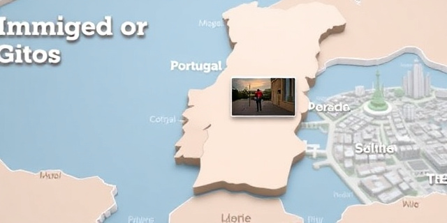 Un mapa de Portugal con una imagen de una persona en la frontera, con un fondo de una ciudad portuguesa y un texto que dice 