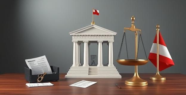 Una representación visual de una institución gubernamental independiente (AIReF) en conflicto con el Gobierno, con elementos que simbolizan la manipulación y la falta de independencia, como un examen alterado o una balanza desequilibrada.