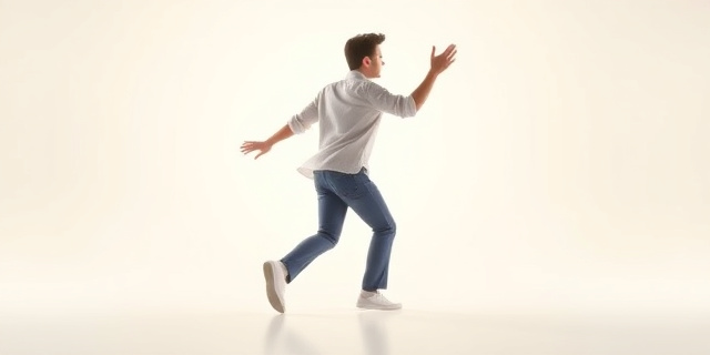 Una persona caminando con los brazos y piernas balanceándose de manera enérgica, con una luz de fondo que resalta el movimiento