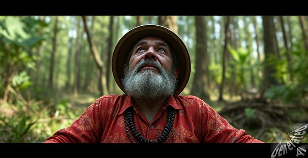 imagen de un veterano en un retiro psicodélico con psilocibina o ayahuasca en un entorno natural