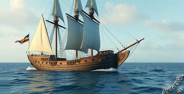 Un barco de guerra sueco del siglo XVII con velas y cañones, en un momento de naufragio en el mar Báltico.