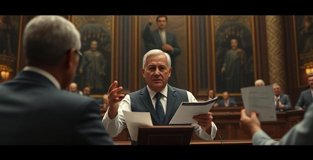 Un vídeo en Instagram con montaje rápido y música rítmica que muestra a una política hablando en el Congreso, con imágenes de documentos y tarjetas de crédito, destacando un ambiente de tensión política y corrupción.