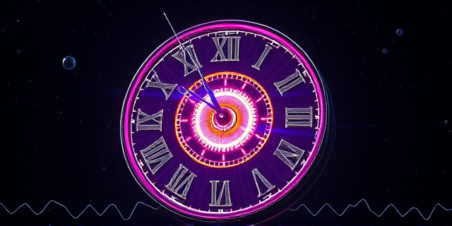 Una ilustración conceptual y surrealista de un reloj donde el dial es un núcleo atómico vibrante y brillante, rodeado de cristales geométricos de fluoruro de calcio. Un rayo de luz ultravioleta atraviesa el centro con precisión quirúrgica. El fondo es un espacio profundo y oscuro con partículas de materia oscura flotando como polvo cósmico, estilo arte digital hiperdetallado y cinemático.