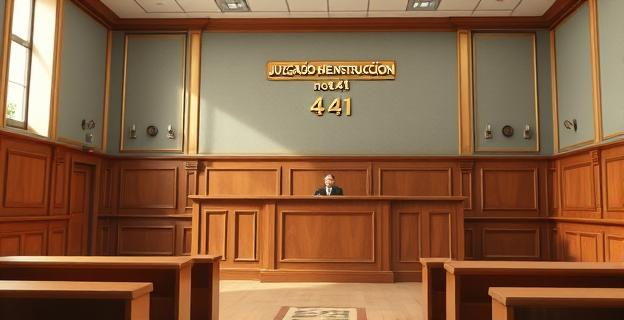 Imagen de un juzgado de Madrid con un juez sentado en su sitial y un letrero con el nombre 