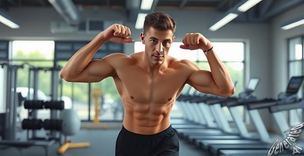 Una persona haciendo ejercicio de alta intensidad en un gimnasio con pesas y cintas de correr al fondo.