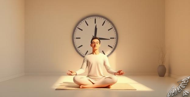 Ilustración de una persona meditando en un espacio tranquilo con un reloj de fondo mostrando 90 minutos.