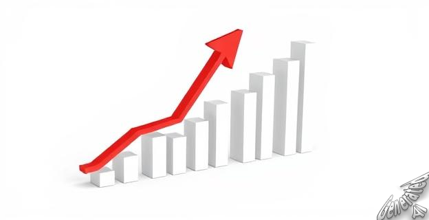 Gráfico de un indicador económico mostrando un aumento del gasto público con una flecha roja hacia arriba.