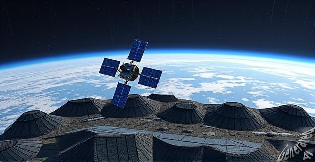 Una imagen de un satélite en órbita terrestre baja con una antena de conexión en la Tierra.