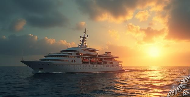 Un crucero de lujo navegando en mar abierto con un ambiente tenso y misterioso