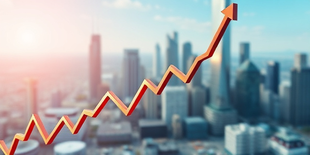 Una imagen de un gráfico de acciones financieras cayendo, con un fondo de una ciudad empresarial