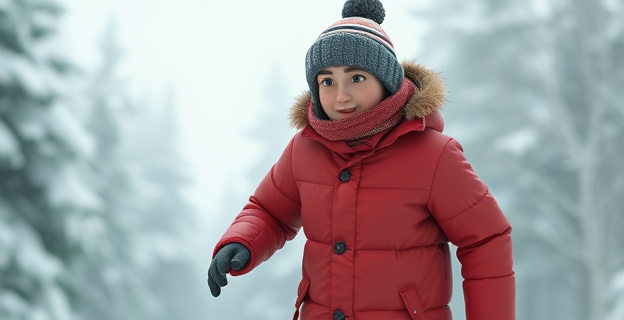 Una persona vestida con ropa de invierno, con un abrigo acolchado, un gorro y guantes, caminando en la nieve