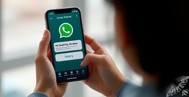 Una imagen de una persona con un teléfono móvil con una pantalla de WhatsApp con un mensaje de alerta de seguridad