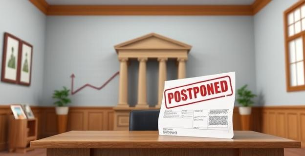 Imagen de una oficina gubernamental con un gráfico que muestra una deuda creciente y un sello de 