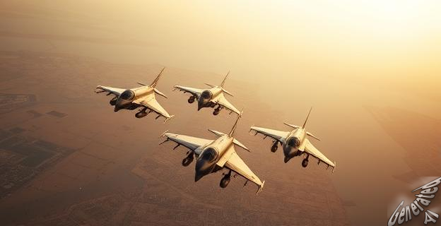 Tres aviones Eurofighter con tecnología israelí despegando de una base militar en España hacia la frontera con Rusia.