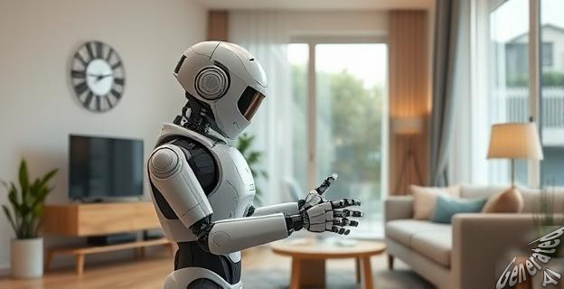 Un robot humanoide Figure02 realizando tareas domésticas en una casa moderna