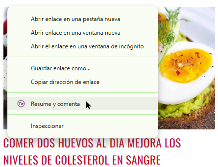 Menú contextual de Chrome mostrando la opción de resumir